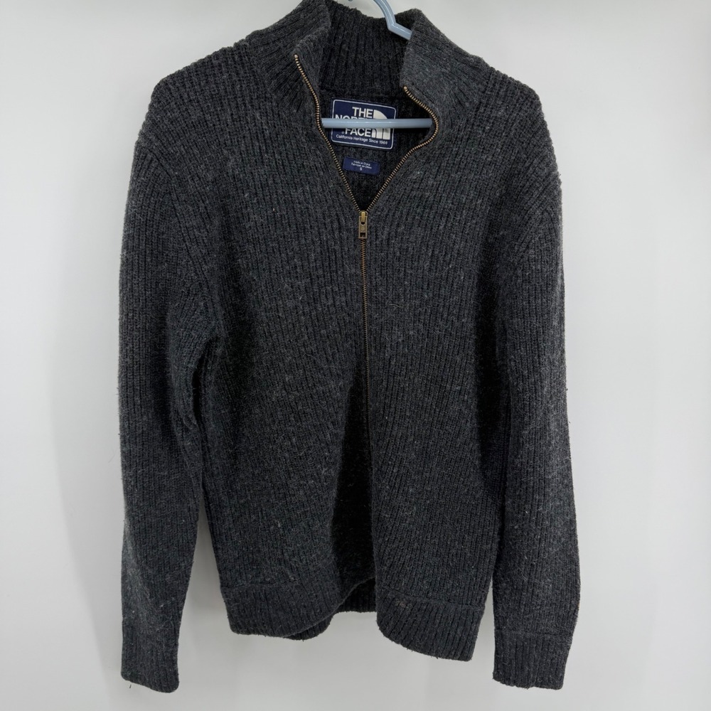 The North Face Mens Full Zip Ribbed Sweater‎ Charcoal Gray Wool Blend A65W Small